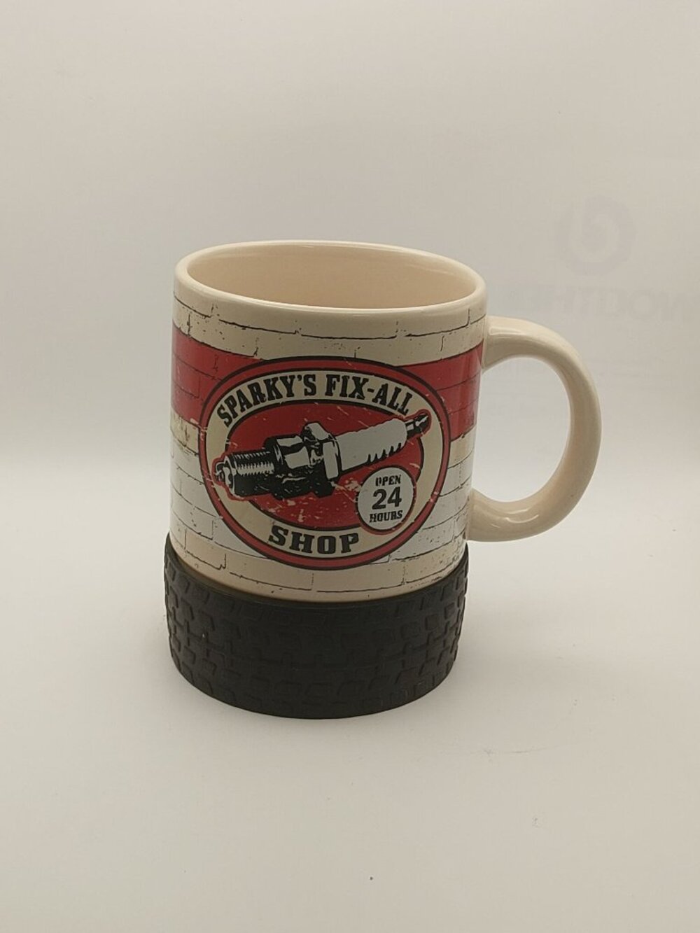 SPARKY'S FIX-ALL SHOP 15oz Coffee Mug Removeable Rubber Tire